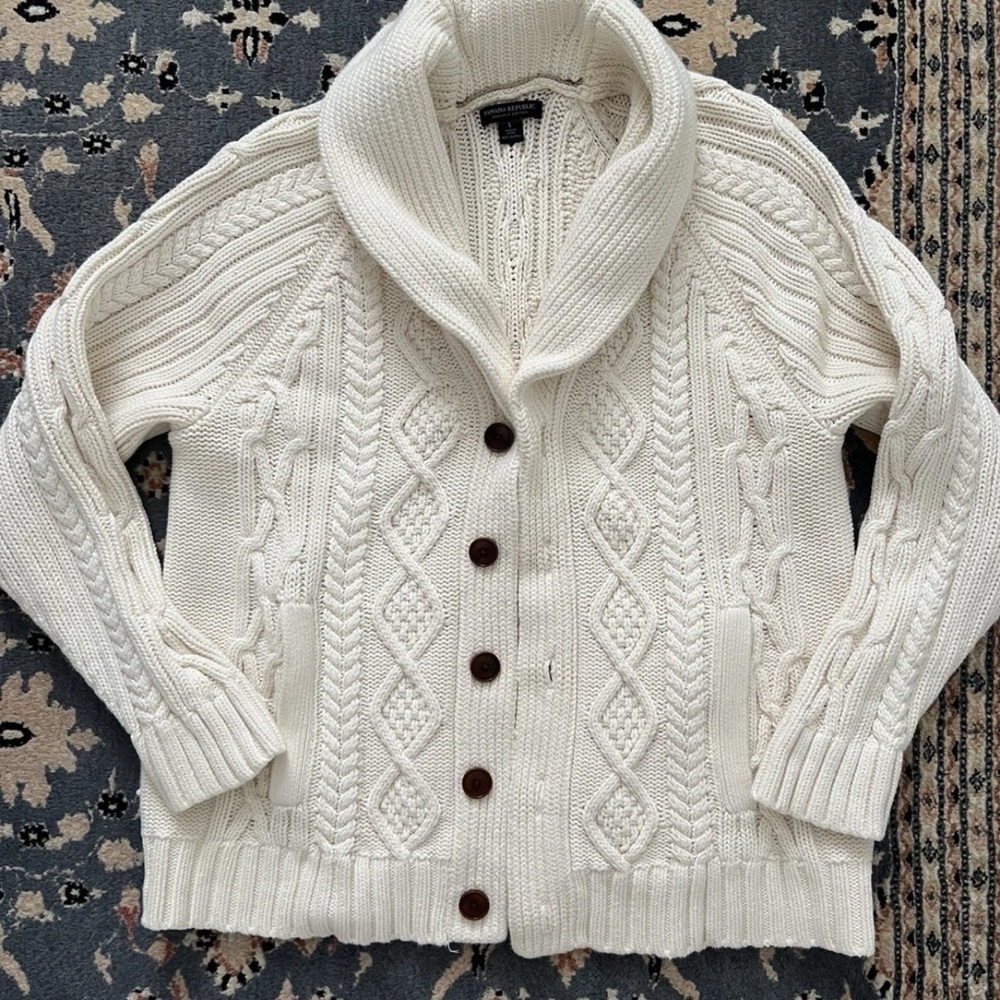 Banana Republic White Cable Knit Cardigan organic cotton